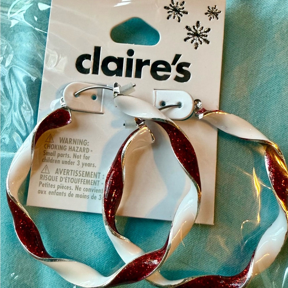 Claire's Red and White Hoop Earrings